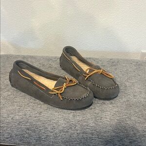 Women's Gray Moccasins with Tan Laces